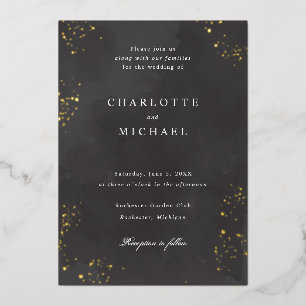Invitation En Aluminium fusain noir aquarelle or mariage