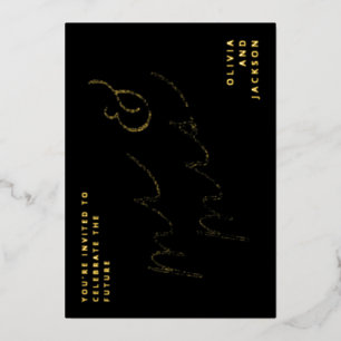 Invitation En Aluminium Futur M & Mme Script Photo Date d'enregistrement d