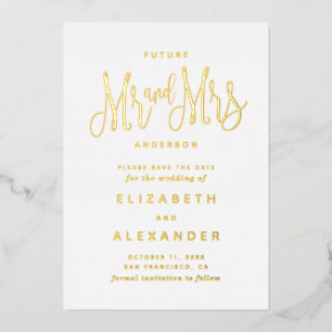 Invitation En Aluminium Futur Monsieur et Madame Élégant or Save the Date