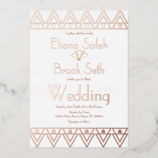 Invitation En Aluminium Gabsty Heart Border Or Wedding Pressed  (Recto)