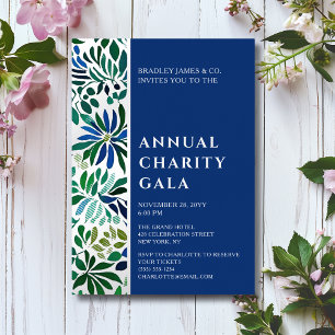 Invitation En Aluminium Gala annuel bleu aquarelle floral argenté