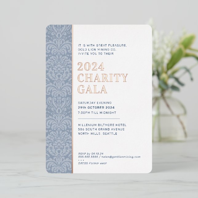 Invitation En Aluminium GALA BALL moderne élégant événement Marine or rose (Debout devant)