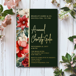 Invitation En Aluminium Gala de charité élégant floral rouge et vert