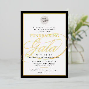 Invitation En Aluminium GALA FUNDRAISER logo moderne calligraphie or noir