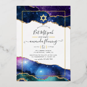 Invitation En Aluminium Galaxy Agate Bat mitzvah