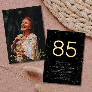 Invitation En Aluminium Galaxy Elegance Photo Black Gold Anniversaire