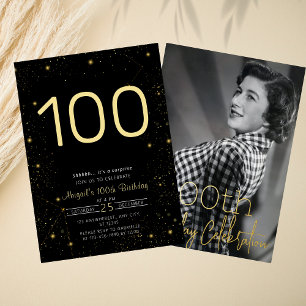 Invitation En Aluminium Galaxy Elegance Photo Black Gold Anniversaire