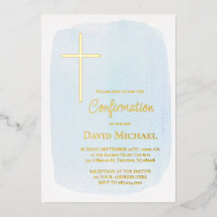 Invitation En Aluminium garçon de confirmation aquarelle bleu pastel