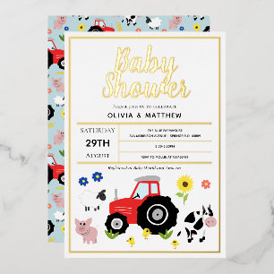 Invitation En Aluminium Garçon Mignon Tracteur Moderne Ferme de Campagne B