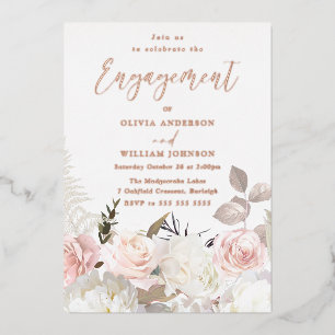 Invitation En Aluminium Garden Blush Floral Rose Gold Engagement Party