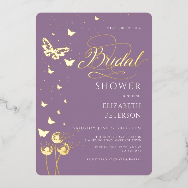 Invitation En Aluminium Garden Butterfly Fleurs sauvages Fête des mariées  (Recto)