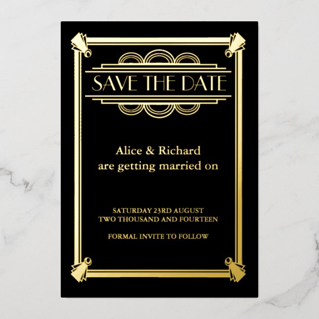 Invitation En Aluminium GATSBY ART DECO mariage ENREGISTRER LA DATE (Recto)