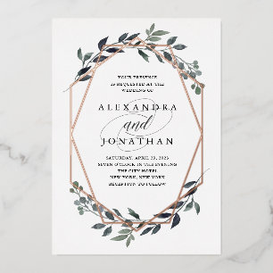 Invitation En Aluminium Geo Blanc vert   Mariage or Rose