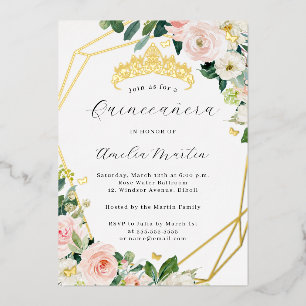 Invitation En Aluminium Geo Blush Floral Quinceanera Or