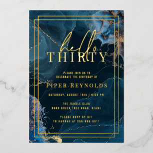 Invitation En Aluminium Géode Marbre   Or Navy 30e Anniversaire