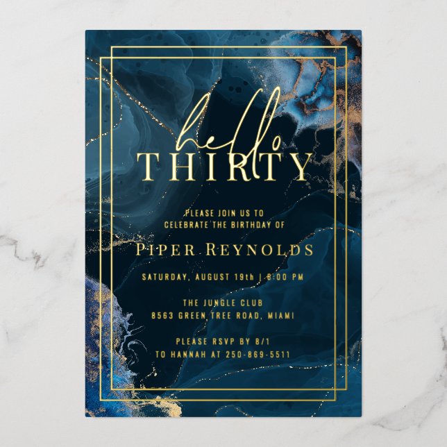 Invitation En Aluminium Géode Marbre | Or Navy 30e Anniversaire (Recto)