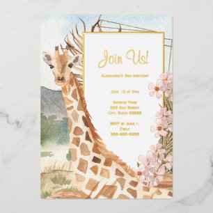 Invitation En Aluminium Girafe dans la savane africaine Fête d'anniversair