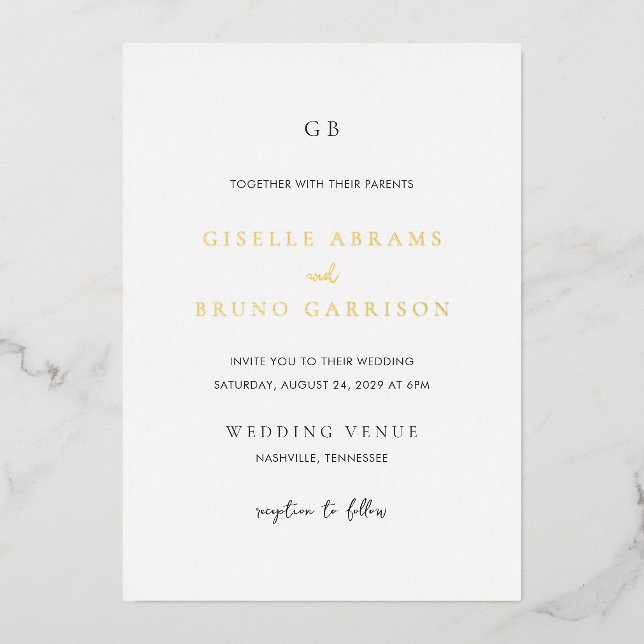 Invitation En Aluminium Giselle Classic Monogramme Mariage élégant (Recto)