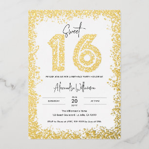 Invitation En Aluminium Glam Anniversaire Photo Sweet 16 Real Gold