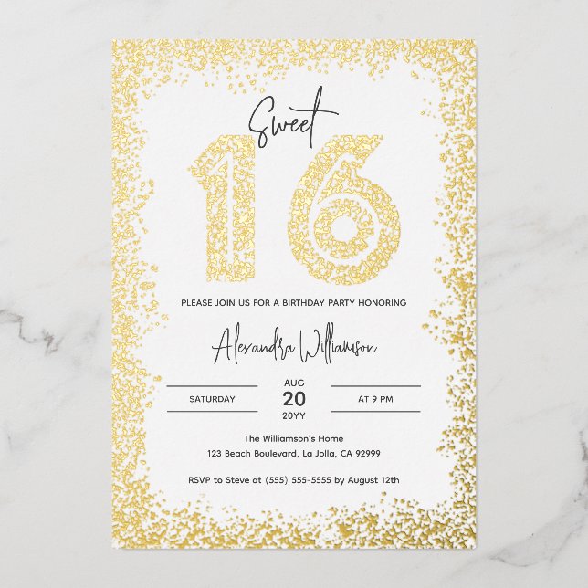 Invitation En Aluminium Glam Anniversaire Photo Sweet 16 Real Gold (Recto)