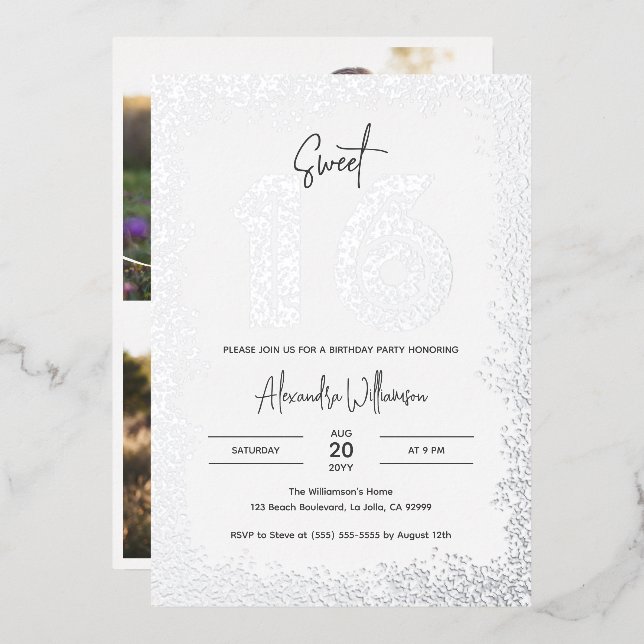 Invitation En Aluminium Glam Anniversaire Soirée Parties scintillant argen (Recto/Verso)
