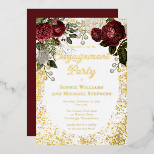 Invitation En Aluminium Glam Bourguignon Rose Floral Fête de Fiançailles