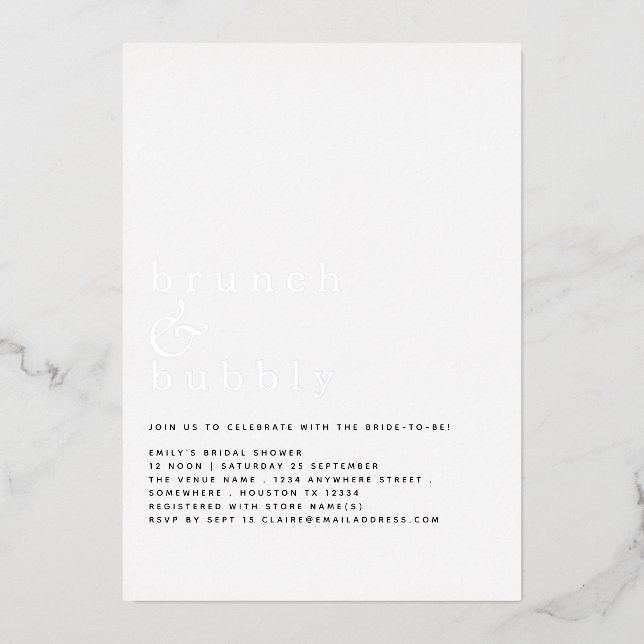 Invitation En Aluminium Glam Brunch Bubbly Fête des mariées Real (Recto)