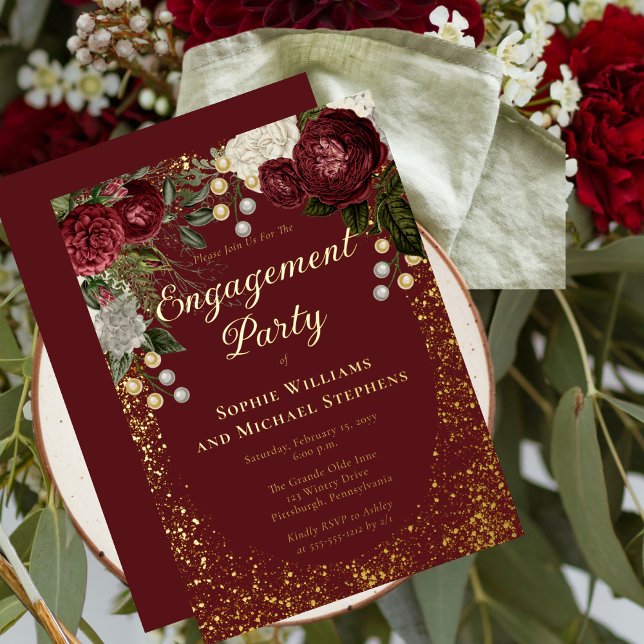 Invitation En Aluminium Glam Burgundy Rose Floral (Créateur téléchargé)