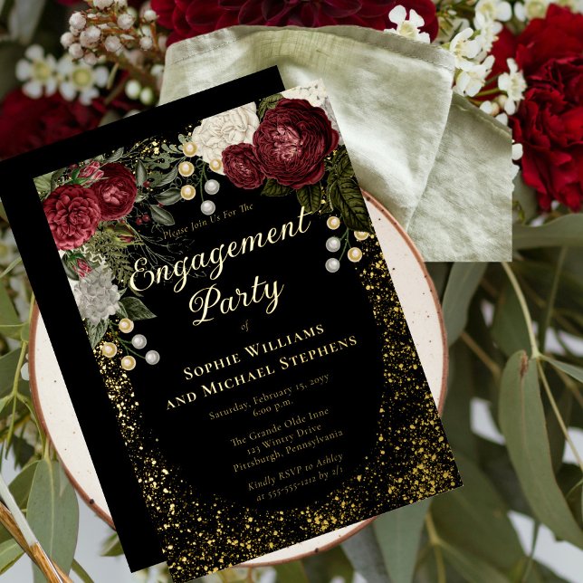 Invitation En Aluminium Glam Burgundy Rose Floral (Créateur téléchargé)