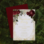 Invitation En Aluminium Glam Burgundy Rose Floral Fête de Noël<br><div class="desc">Elégant et classe, rouge foncé et roses floraux bordeaux avec perles de semence sur un cadre éclatant "Christmas Party" fêtes de Noël design saisonnier par Holiday Hearts Designs. Tout le texte est de la vraie feuille d'or et le cadre de l'éclaboussure est une combinaison de feuille d'or et de dégradé...</div>
