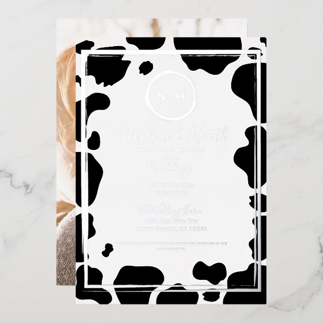 Invitation En Aluminium Glam Cow Imprimer Mariage frontalier moderne Photo (Recto/Verso)