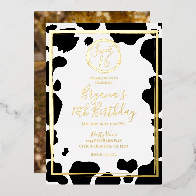 Invitation En Aluminium Glam Cow Imprimer Mariage frontalier moderne Photo (Recto/Verso)