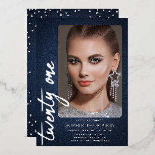 Invitation En Aluminium Glam Denim Diamonds Blue Jeans 21st Birthday Photo