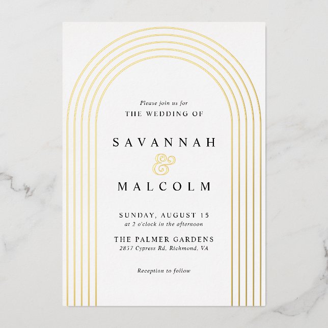 Invitation En Aluminium Glam doux | Arche blanche et or Mariage simple (Recto)
