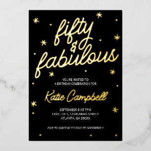 Invitation En Aluminium Glam Fifty et Fabulous Script 50e Anniversaire Feu