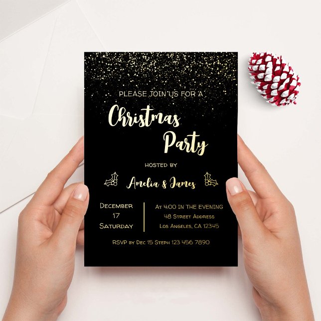 Invitation En Aluminium Glam Gold Parties scintillant Noël Black Party (Créateur téléchargé)