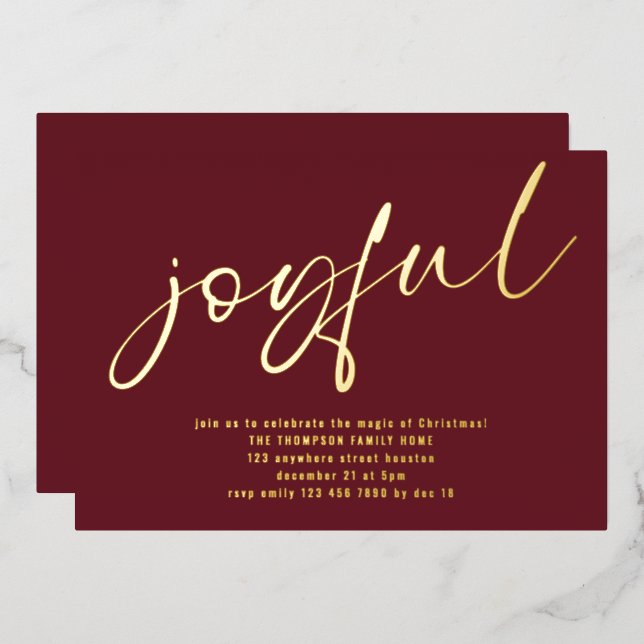 Invitation En Aluminium Glam Joyeux Script Noël Party Bourgogne Real (Recto/Verso)
