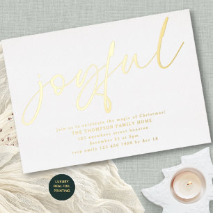 Invitation En Aluminium Glam Joyful Script Fête de Noël Blanche Réelle