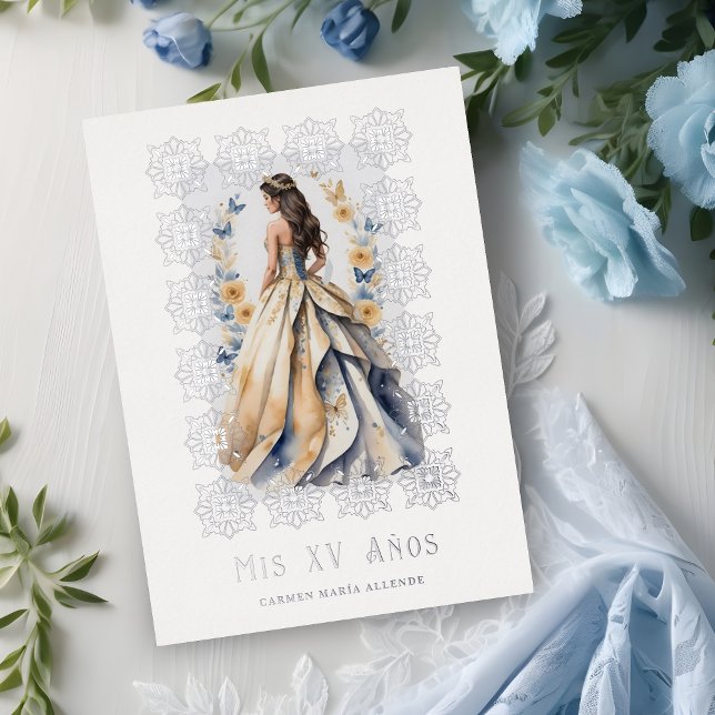 Invitation En Aluminium Glam Quinceañera en espagnol Cadres ornés d'argent (Spanish Glam Quinceañera Silver Ornate Frame Foil Invitation Card.)
