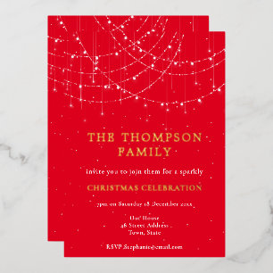 Invitation En Aluminium Glam String Lumière Neige Rouge Noël Party Luxe