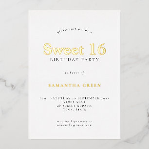 Invitation En Aluminium Glam Sweet 16 Anniversaire fête Real Foil