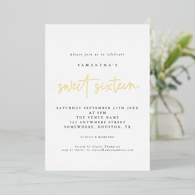 Invitation En Aluminium Glam Sweet sixteen Anniversaire Script Real (Debout devant)