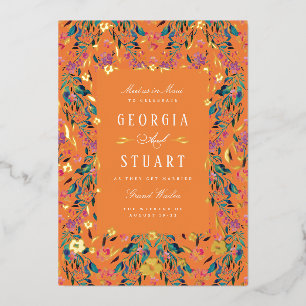 Invitation En Aluminium Glam Tropical Orange Gold