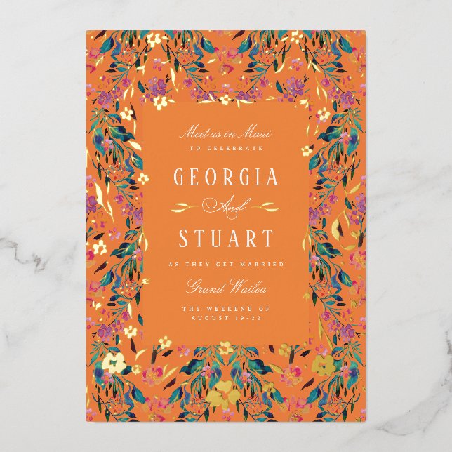 Invitation En Aluminium Glam Tropical Orange Or (Recto)