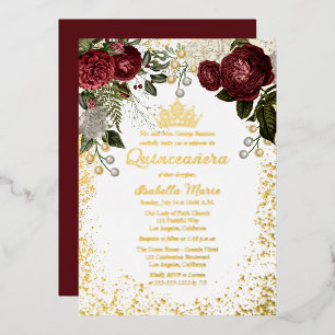 Invitation En Aluminium Glamour Quinceañera Rose Bourguignonne Florale Ann