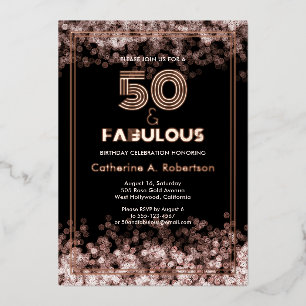 Invitation En Aluminium Glamour Retro 50 & Fabuleux Anniversaire Rose Gold