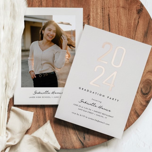 Invitation En Aluminium Gleaming Grad 2024 | Rose Gold Photo Graduation (Gleaming Grad 2024 | Graduation Photo Announcement)