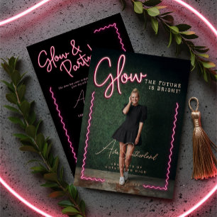 Invitation En Aluminium Glow The Future is Bright Fun Rose Neon Graduation
