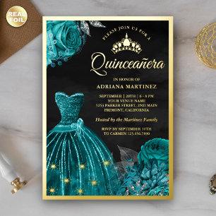 Invitation En Aluminium Gobelet Turquoise Rose Black Quinceanera Gold