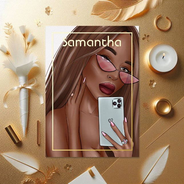 Invitation En Aluminium Gold Africaine Américaine femme anniversaire (Luxury Gold African American Woman Birthday Foil Invitation)